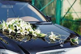flower decor on wedding car stock photo