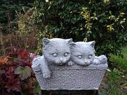 Cats In A Basket Stone Statue Garden