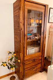 Solid Acacia Wood Glass Door Display