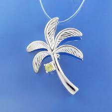 Hawaiian Genuine Peridot Palm Tree Necklace Sterling Silver 