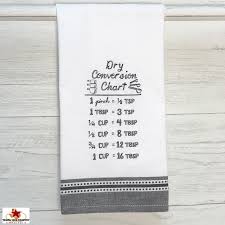 Dry Conversion Chart Sketch Style Embroidered On White Cotton Kitchen Dish Towel With Black Trim Made In The Usa