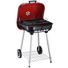 outsunny steel porcelain portable outdoor charcoal barbecue grill with wheels