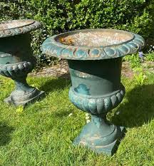 Set Of Three Cast Iron Garden Urns