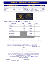 Free Family Reunion T Shirt Order Form Templates At