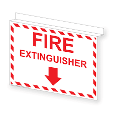 fire extinguisher with down arrow sign