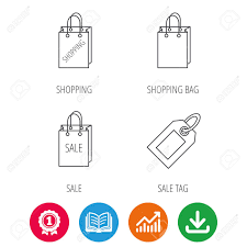 Shopping Sale Bag And Sale Tag Coupon Icons Special Offer Linear