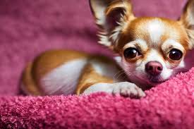 cute chihuahua puppy lying on a pink