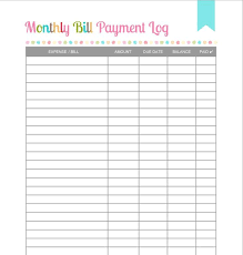 Free Printable Monthly Bill Payment Log Organizing Budgeting