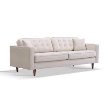 Ashcroft Furniture Co Ophelia 87 In W Square Arm Mid Century Modern Furniture Style Velvet Living Room Straight Couch In Beige