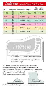 Joes Toes Adult Slipper Size Chart Shoe Size Conversion