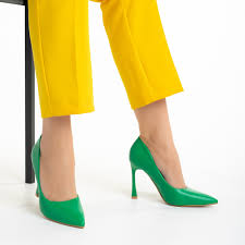 Pantofi dama verzi din piele ecologica cu toc Casia - Kalapod