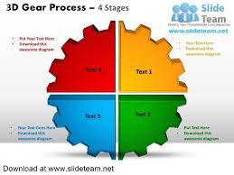3 D Gear Split Up Into Pie Chart Pieces Process 4 Stages