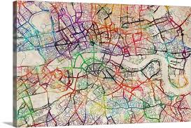 Color Art Map Of London With No Street Names Large Solid Faced Canvas Wall Art Print Great Big Canvas