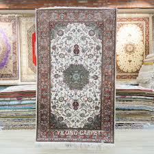 small rug persian handmade silk beige