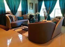 elegant living room in teal silver and