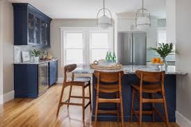 open concept blue and white kitchen