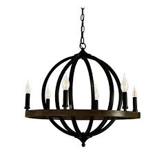 Buy Connes 6 Light Chandelier Globe Matte Black Round Steel Sphere With Wood Patterned Decorative Circle Dining Room Foyer By Cenports Gadgets On Dot Bo