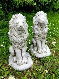 Pair Proud Lions Medium Stone Garden