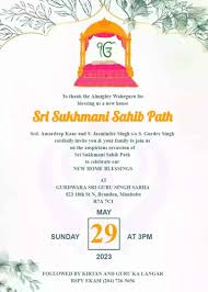 make sukhmani sahib path invitation by