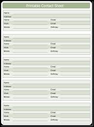 Printable Contact Sheet Template Excel Word Templates