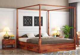 Aspire beds solid wood white bed frame choice of natutral wood tops all sizes. Poster Bed Upto 70 Off Buy Wooden Four Poster Bed Online Woodenstreet