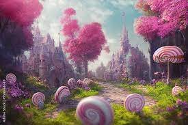 fantasy landscape with pink castle