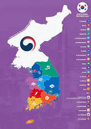 Lalawigan ng timog korea (tl); Provinces Map Of South Korea Korea