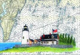 Pemaquid Point Lighthouse Nautical Chart Art Print New