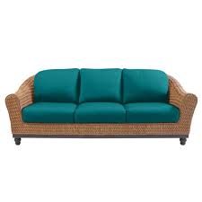 Both elegant and comfortable, these chaise lounges from the beachside collection will elevate the look and function of your outdoor space. Home Decorators Collection Camden Light Brown Seagrass Wicker Outdoor Patio Sofa With Sunbrella Peacock Blue Green Cushions H074 01011400 The Home Depot Green Cushions Patio Sofa Outdoor Sofa