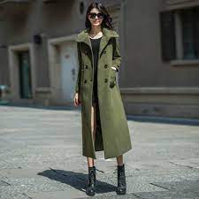 Women Green Woolen Overcoat Vintage