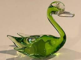 Murano Glass Swan Duck Figurine Green