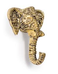 Antiqued Gold Elephant Head Coat Hook