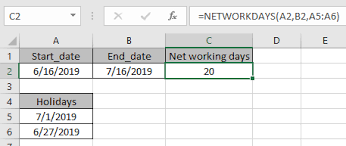 how to get net working days in excel