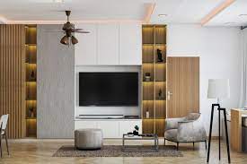Spacious Tv Cabinet With Fluted Wall