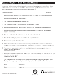 Restaurant Employee Safety Orientation Checklist Template