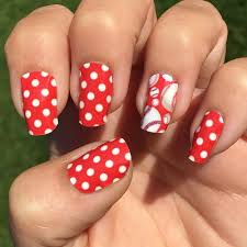 red with white small polka dots nail wraps