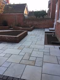 Patio With Raised Brick Flower Beds In