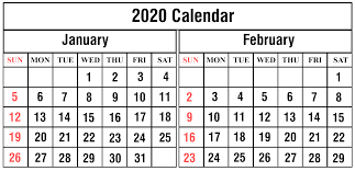 Free January And February 2020 Calendar Templates
