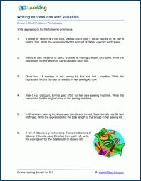 You will now find grade leveled problems in sets and word problem worksheet basic 1 we use very basic numbers to work on all operations. Word Problems With Variables And Expressions K5 Learning