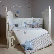 crib bedding set boy blue gray white
