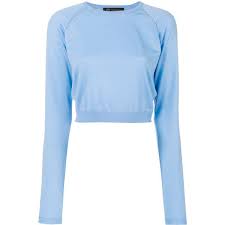 Versace Cropped Jumper 688 Liked On Polyvore Featuring Tops Sweaters Blue Long Sleeve Sweater Crop T Cropped Jumper Light Blue Crop Top Blue Crop Tops