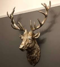 Large Antique Silver Wall Mounted Stag Head