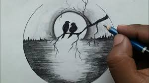 Easy Scenery Drawing Step By Step Moonlight Drawing For Beginners Youtube