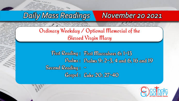 Catholic Daily Mass Readings for 20th November 2021 Saturday