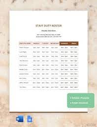 duty roster template 20 free word