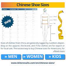 chinese shoe size conversion chart