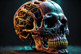 photo human skull new dark background