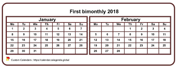 Calendar 2018 Two Months Tiny Horizontal Pocket Format White