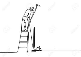 One Single Line Drawing Of Young Attractive Handyman Painting House Wall Using Paint Roller. Painter Wall Renovation Service Concept. Home Renovation Service Concept. Vector Illustration Royalty Free SVG, Cliparts, Vectors, And Stock