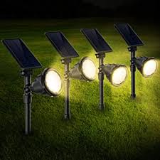 Amazon Com Outdoor Solar Landscape Spot Lights Waterproof Solar Powered Spotlights With Ground Spike 2 In 1 Adjustable Landscaping Light For Path Driveway Pool Patio Wall Porch Trees Flags Warm White 4 Pack